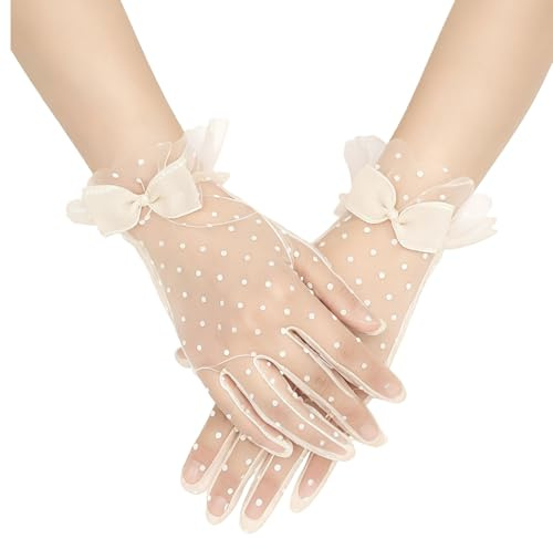 CHarmeFleur Short Dot Veil Gloves Net Tea Party Gloves for Women Wedding Bride Halloween