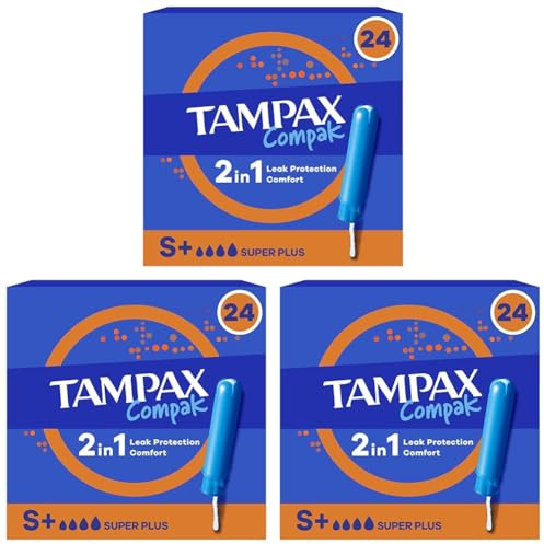 Tampax Compak Super Plus Tampons Avec Applicateur x24 Protection Contre Les Fuites Et Confort (Lot de 3)