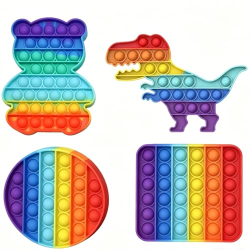 4 Piezas Push Bubble Sensory Pop Fidget Juguete, Silicone Rainbow Sensoria Antiestrés Juguete Juguete sensorial Juguete Educativo para aliviar la ansiedad para Niños/Familias y Amigos/Aeronave