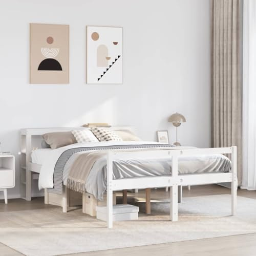 Teenpull Senior Bed Made of Solid Pine Wood, White, 120 x 200 cm, with Headboard and Slatted Frame, Height Adjustable for Seniors, with Storage Space Under Bed, Ideal for Bedroom and Guest Room
