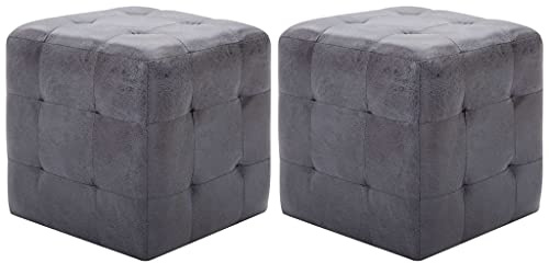 Mangloder Sittkuber, Pouf, set om 2, grå, 30 x 30 x 30 cm, velourläder, utseende, stopppall, fotpall för vardagsrum, sovrum, hall, som hylla