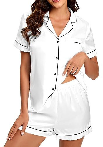 Generisk pyjamas-set, dam, kort satin – fritid, husdräkt, 2 delar | Fel: #Värde!