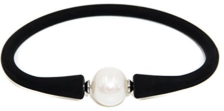 Secret & You Bracciale da donna con perle coltivate d'acqua dolce semi barocche bianche da 11-11,5 mm Bracciale in gomma elastica nera