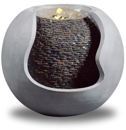 Fontaine d’Intérieur et d'Extérieur Moderne LED Blanc, Grande Fontaine Décorative Jardin Terrasse Salon, Décoration Table Zen Relaxante, Idée Cadeau Occasion Spéciale, – H 37x36x31cm – Andy Zen’Light