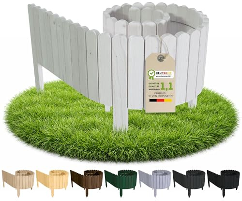Floranica Bordure de Jardin en Bois 20 x 200 cm Blanc Bordurette de Pelouse Bordure de Gazon avec piquets Bordure de Parterre