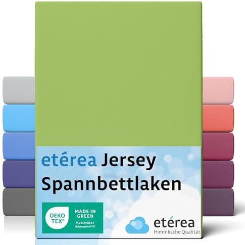 etérea Jersey Spannbettlaken 90x200cm - 100x200cm Jade bis 25 cm Höhe - 100% Baumwolle Spannbetttuch Oekotex - Bed Sheets Leintuch Bettbezug - Bettlaken 90x200 cm - 100x200 cm - Grün