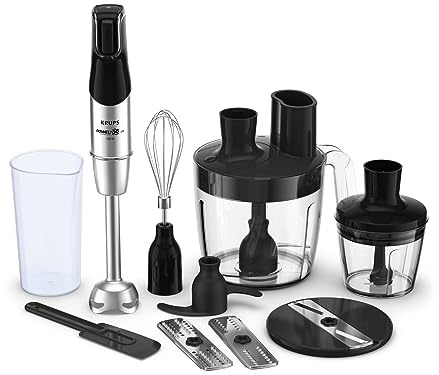 Krups Stabmixer PERFECT MIX 9000, 1200 Watt, Powelix Life-Klingen, inkl. 800 ml Becher, Zerkleinerer, Schneebesen und Food Prozessor mit 5 Funktionen, gebürsteter Edelstahl, HZ95JD