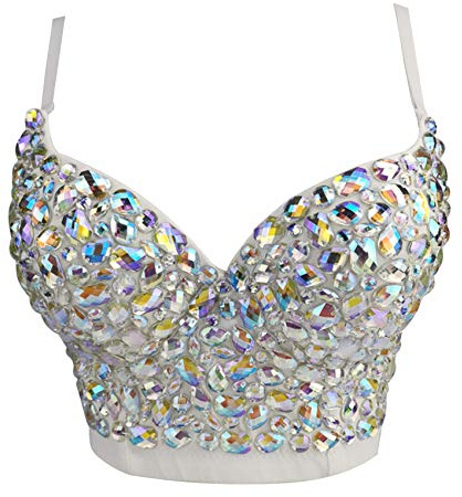 Woboren Women's Corset Bustier Crop Top Wedding Party Rhinestone Diamond Push up Bra Slim Vest