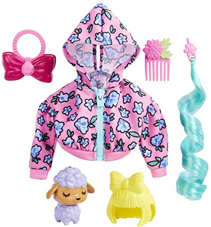 Barbie Extra Pack Tenue et Figurine, avec 7 éléments Dont Figurine Agneau, Accessoires pour Animal et Accessoires Mode pour poupée, Jouet Enfant, HDJ39