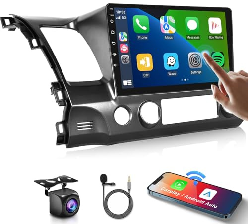 [5GHz-WiFi/Android 15] for Honda Civic 2006-2011 Wireless Carplay Android Car Stereo Support Wireless Android Auto with GPS Navigation AHD Backup Camera FM RDS Radio Receiver EQ SWC 2G+64G