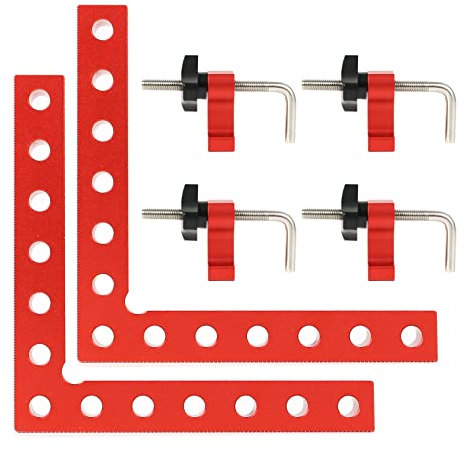 Aluminiumlegierung 90-Grad-Positionierung,CEIEVER 90 Grad Winkel-Klemme mit 2 Quadraten 4 Klammern 140 * 140mm Winkelspanner für die Holzbearbeitung,rot (1)