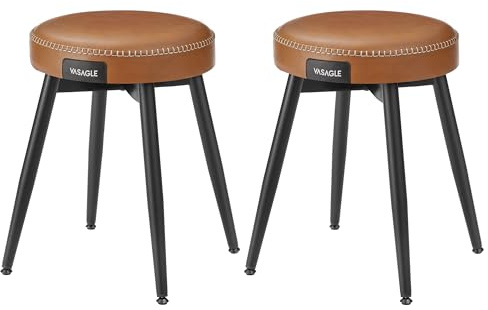 VASAGLE EKHO Collection - Dining Stools Set of 2, Upholstered Kitchen Stools, Synthetic Leather with Stitching, Mid-Century Modern, 48.2 cm Tall, Dining Living Room Office, Caramel Brown LDC170K82