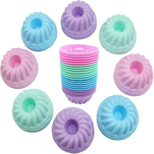 YYUEZHI 12 Stück Nonstick Silicone Donut Mold, Mini Gugelhupfform Silikon,Kuchenform Wiederverwendbare Für Silicone Donut Pan, Muffin, Jello, Kuchen, Dessert, Schokolade 4 Farben