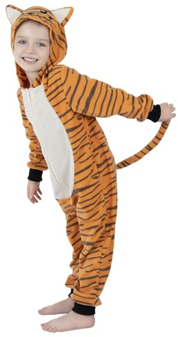 Webeasy Kids Animal Onesie for Kids Onesie Costume Tiger Monkey Lion Cheetah Animal Dress Up Costumes 6-8 Years