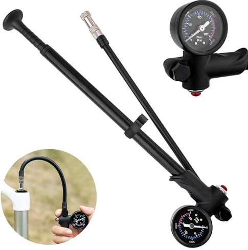 Maxentico Dämpferpumpe Fahrrad, Fahrradpumpe mit Manometer, Federgabelpumpe (Max 300 PSI), Hochdruckpumpe, Gabelpumpe Dämpferpumpen, Dämpfer Pumpe für Federgabel & Heckfederung, MTB, Fahrrad, Rollstuh