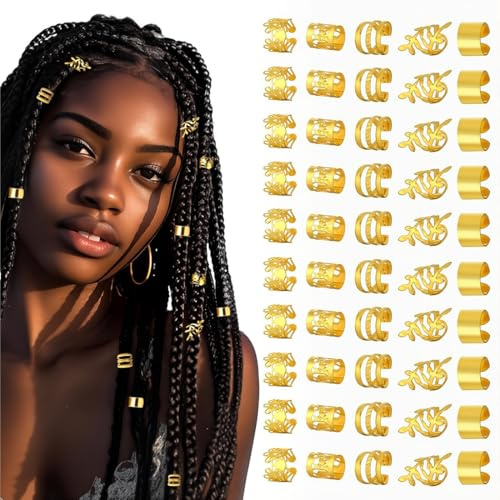 OHREN 50 Pezzi Accessori per Capelli per Treccine, Gioielli per Dreadlocks, Clip a Spirale, Fermagli per Capelli in Alluminio Regolabili (Oro)
