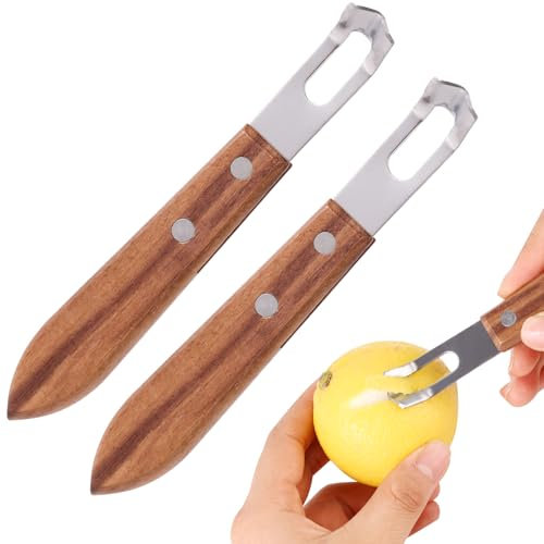 Lyreh 2pz Scorza di Limone, 14x2cm Acciaio Inox Legno Utensile Pelare Gli Agrumi Coltello Sbucciare Senza Sforzo Pratico Utensile per Pelare Pompelmo Lime Arancia Limone