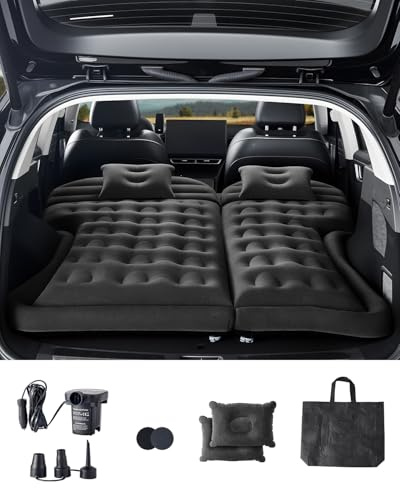 VEVOR Matelas gonflable pour voiture, lit gonflable épais et floqué, matelas de couchage portable et durable avec pompe à air, 2 oreillers, embout, sac de transport, pour la plupart des SUV, MPV, noir