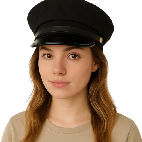 labreeze Black Chauffeur Hat for Women – Adult Fancy Dress Taxi Driver Cap, Limo Driver Costume Accessory, Uniform Hat for Hen Party, Halloween & 1920s Cosplay