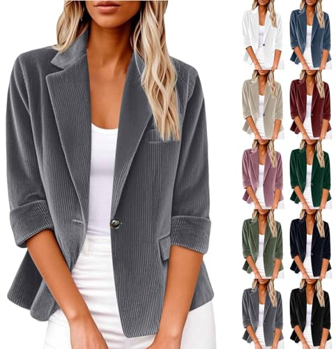 Vestes Tailleur Femme Couleur Unie Manteau Automne Et Hiver Veste Blazer Femme en Velours Côtelé Sweatshirt Décontractés Haut Grande Taille Hauts Ouverte Devant Top avec Poche Tops Travail Sweat
