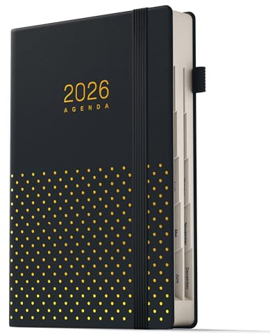 TDOLISSTE - Calendario 2026 Pianificatore, Agenda A5 Calendario a libro con piano giornaliero di 365 pagine e piano mensile di 24 pagine, Tedesco (Nero)