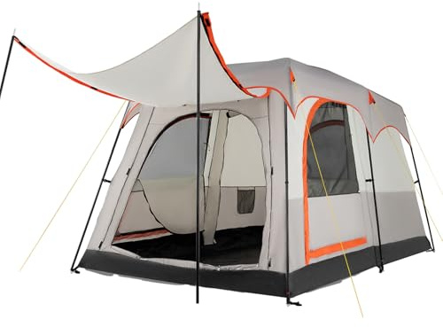 COSTWAY 2-Room Camping Tent, 4-6 Person Spacious Family Tent with Rainfly, PU 3000MM PE Tarp, Mesh Windows and Carry Bag, Waterproof Sun Shelter for Backpacking Hiking (Grey)