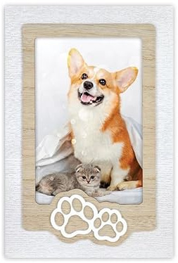 Generico Cornici Fotografiche per Animali domestici in Legno Foto 10x15 cm con Decori a Rilievo – PortaFoto Ricordo per Cani, Gatti e Ricordi Speciali – Regalo Amanti Animali (Zampa, Legno, 10x15)