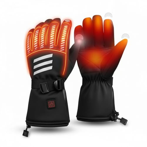 Inoamity Guanti Riscaldati Elettrici per Uomo e Donna, Guanti Invernali Riscaldabili con Batteria 7.4V 3000mAh, 3 Livelli Temperatura 40-65°C, Impermeabili Touchscreen per Sci e Moto(XL)