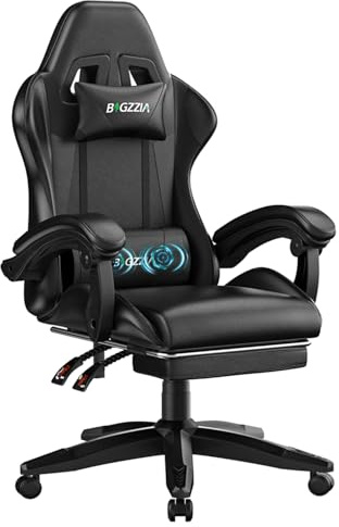 Bigzzia Gaming Stuhl mit Massagefunktion, Ergonomisch Gaming Chair Schwarz