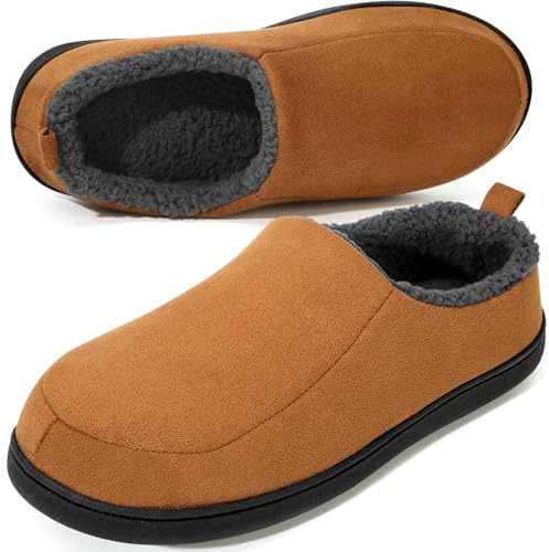 Anmerl Tofflor för Herr och Dam med Memory Foam, Vinter Varmt Slip-On Moccasin, Hus-Skor med Mjuk Fleecefoder och Halkfri Gummisula, Lämpliga för Inomhus- och Utomhusbruk