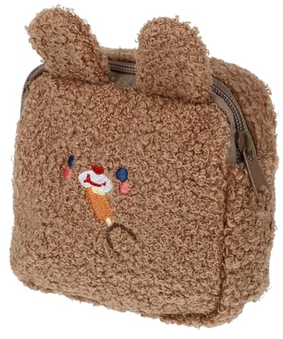 YARNOW Bolsa para Compresas Menstruales de Felpa Diseño Bordado de Conejo Tamaño Pequeño Color Marrón Oso Bolsa de Almacenamiento para Cosméticos y Compresas de Lactancia Cremallera