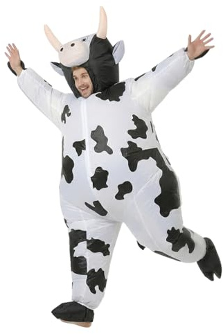 FUNFOCUS Inflatable Cow Costume Adults - Funny Full Body Cow Costume - Inflatable Cow Costume Adults - Perfect for Carnival, Fancy Dress, JGA & Themed Parties - One Size Blow Up Outfit