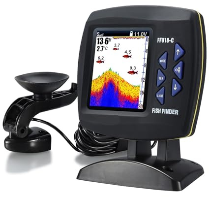 BJdfgE FF918-C100DS Color Screen Wired Fish Finder Dual Frequency 328ft/100m Water Depth Boat Detector Echo Sounder(F918-C180S)