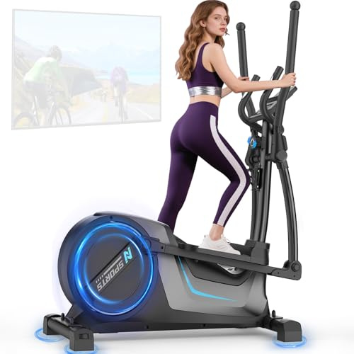 Neezee Vélo Elliptique Magnétique,Resistance 16 Niveaux,Roue d'Inertie 8kg | Vélo Elliptique Silencieux avec Foulée 42cm, Poids Max 150kg, Capteurs de Pouls,Écran LCD, Support Tablette pour Maison