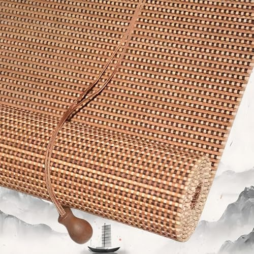 Bamboo Roller Blinds - Blackout Roman Shade for Doors & Windows, Privacy & Sun Protection, Stylish Side Pull Curtain, Home Decor, 120x230cm 90x100cm