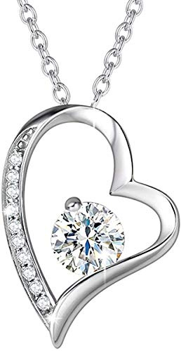 AGVANA Hjärthänge halsband för kvinnor, 925 sterling silver halsband med CZ kubisk zirkon hjärta hänge enkla fina smycken present till kvinnor flickor, kedjelängd: 40 cm + 5 cm, Kubisk zirkon