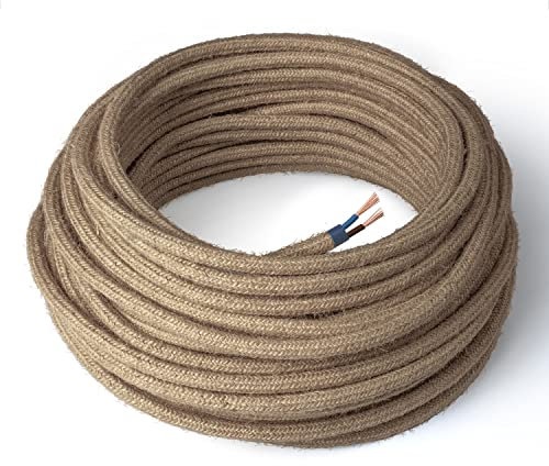 Amarcords - Cable de tela color YUTE, redondo, yute, 5 metros, con 2 conductores 2x0,75 - Hilo eléctrico textil de color estilo clásico para lámparas bricolaje y iluminación vintage.