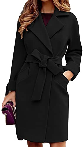 WHZXYDN Manteau De Manteau De Laine De Revers De Ceinture Mince De Mode d'automne Et d'hiver