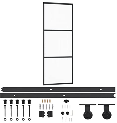 vidaXL Puerta Corredera con Herrajes Entrada Corrediza Deslizante Hogar Cuarto de Baño Salón Sala de Estar Habitación ESG Vidrio y Aluminio 76x205 cm