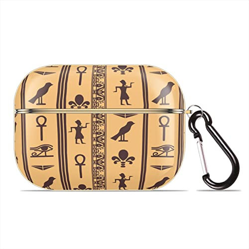 Funda para Airpod con diseño de símbolos egipcios antiguos con llavero, carcasa dura, patrones abstractos compatibles con Apple AirPods Pro estuche de carga (dorado)