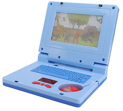 Computer Portatile per L'apprendimento dei Bambini, 19 X 15,7 X 3,8 Cm, Giocattolo Educativo per Computer con Simulazione dello Sviluppo Cognitivo Elettronico a LED (Mouse blu non retrattile)