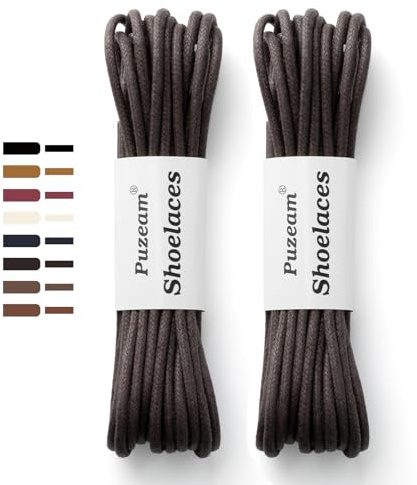 Puzeam 2 Pares Cordones Encerados Redondos Finos de Zapatos de Vestir, 3 mm Cordones Elegantes para Hombres y Mujer, Cordones para zapatos de ciudad, Business Cordones de Zapatos Marrón Oscuro 90 cm