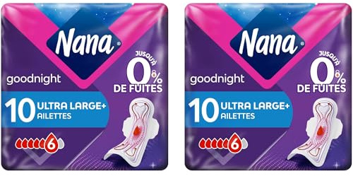 Nana Ultra Goodnight Large Serviettes Hygiéniques Avec Ailettes - 10 unités (lot de 2)