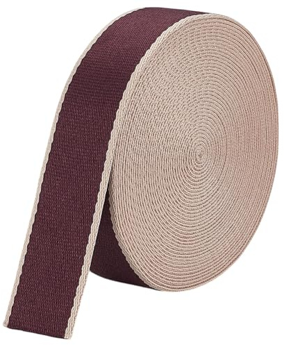 BENECREAT Correa de Cincha de Algodón Marrón Beige de 10 Yarda, Cinta de Lona A Rayas de 38 mm de Ancho para Coser Cinturón Mochila Bolso, 2 mm de Espesor