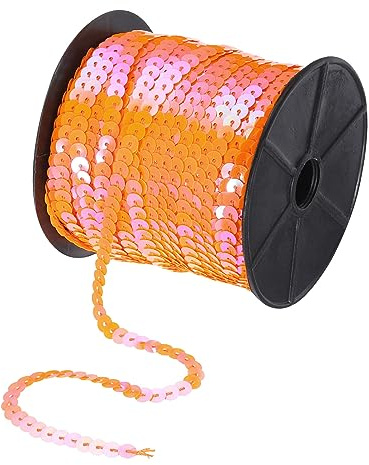 QUARKZMAN 100 Yardas Plana Lentejuelas Tira 6mm Lentejuelas Tela Paillette Lentejuelas Adorno para Manualidades Bricolaje Lentejuelas Flecos Costura Naranja Amarillo