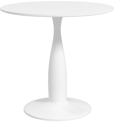 HOMCOM Round Dining Table for 2, Modern Kitchen Table with Steel Base, Non-slip Foot Pad for Living Room, Dining Room, White