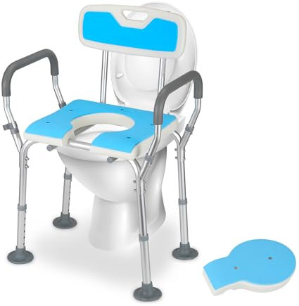 Vkechh Taburete de ducha de 36 a 52 cm de altura ajustable, silla de ducha con reposabrazos, asiento de ducha estable, asiento de ducha antideslizante, taburete de baño para personas mayores, base
