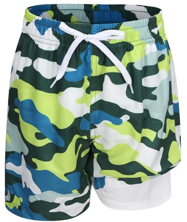 Aisyee Boys Swim Trunks 2 in 1 Compression Liner Swimming Shorts Kids Board Surfing Running Sport Shorts Age 9-10 Years Camouflage