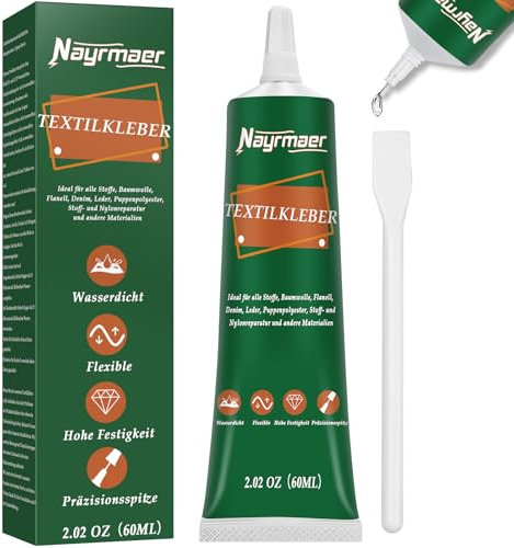 Nayrmaer Textilkleber Waschmaschinenfest, 60ml Stoffkleber für Stoffe, Polster, Bekleidung und Filz