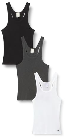 Calvin Klein Women's 3 Pack Scoop Neck Cotton Tank Tops, Multicolor (Black/White/Charcoal Heather), M